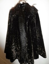Antique Victorian Black Crushed Velvet  Yak Hair Cape Heavy Winter by ABC Co