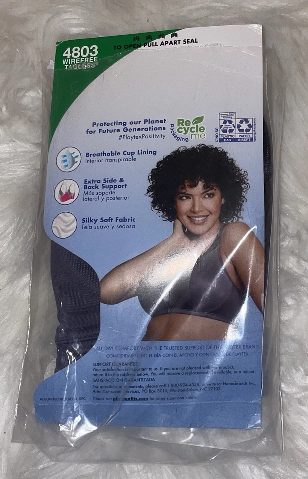 Playtex 18 Hour 4803 Full Coverage Bra Unlined Wire Free Womens 38DD Gray New - Image 3 of 4