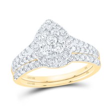10k Yellow Gold 1CTW-Diamond Bridal Cluster Ring