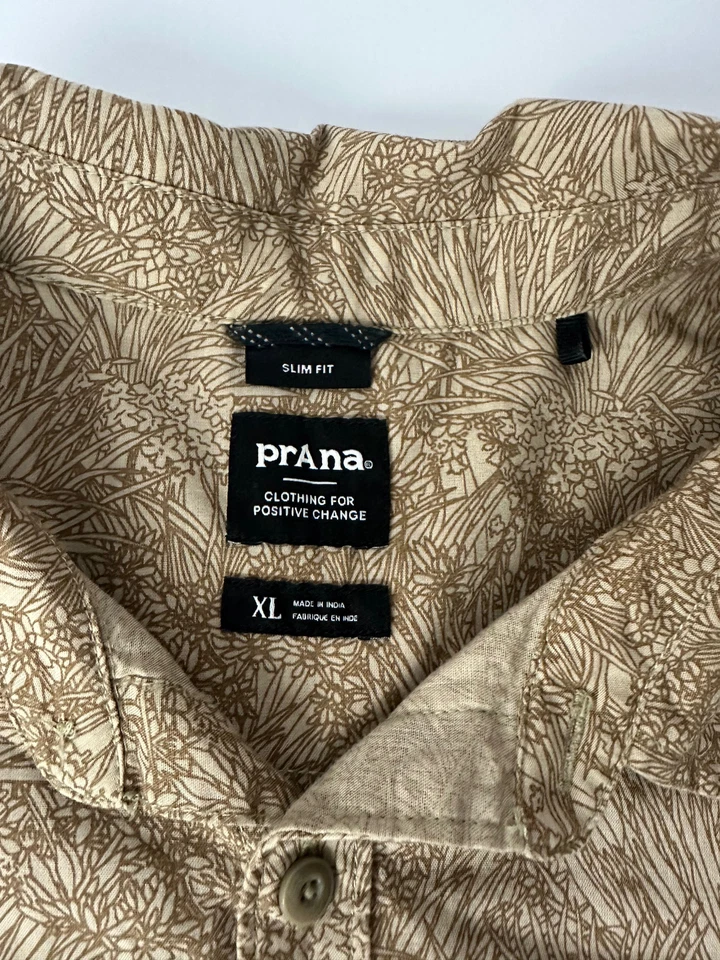PRANA Camisa Manga Corta Algodón Estampado Marrón Hombre XL Foto 2 de 4