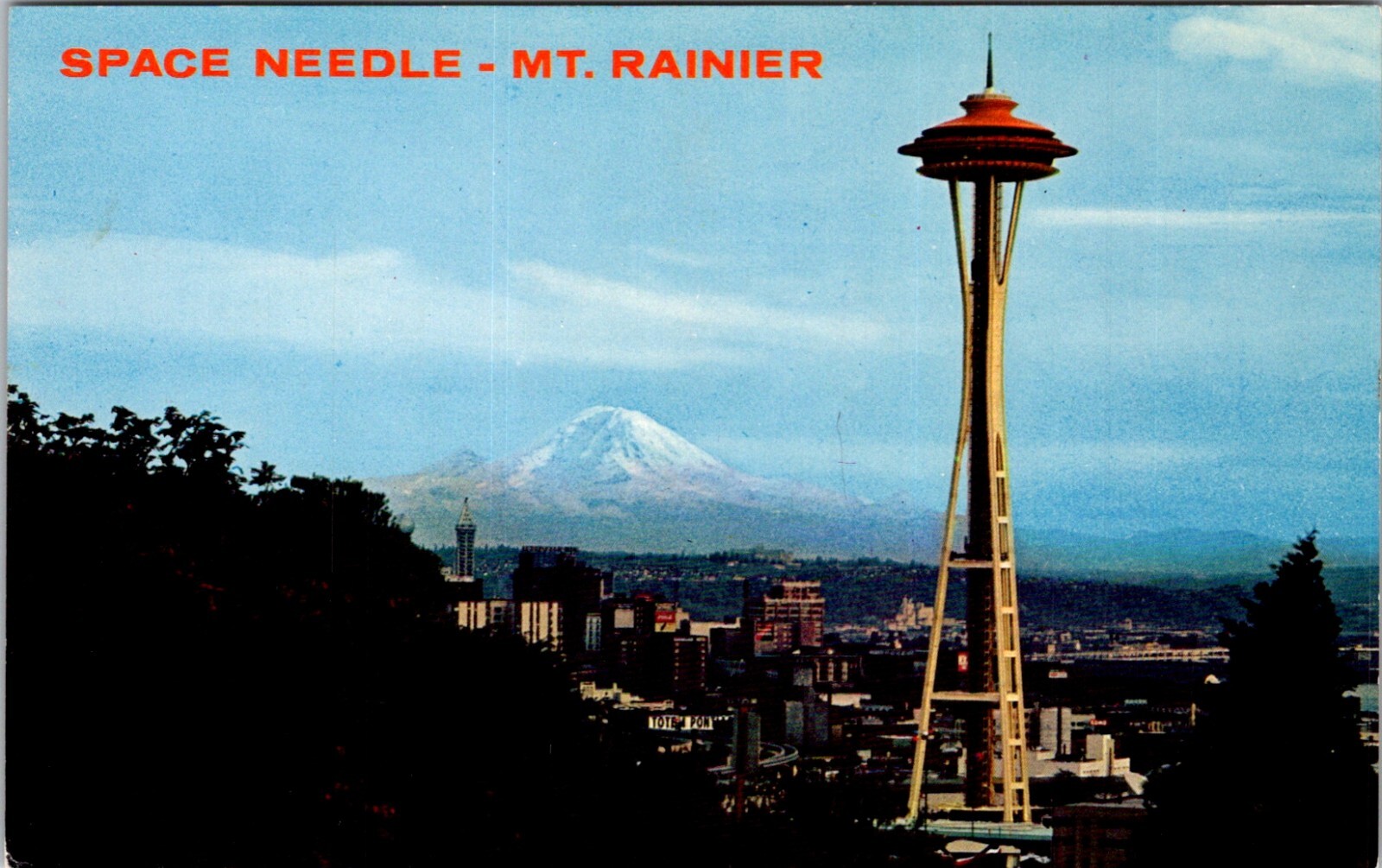1962 Seattle World's Fair Postcard Featuring Space Needle and Mount Rainier 27605
