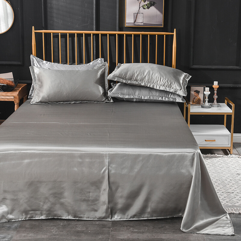 Queen King Satin Flat Sheets and Pillow Cases Silk Summer Bed Sheet