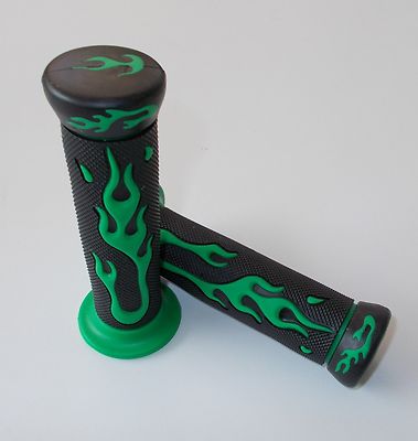 623 VICMA GUMMIKNÖPFE SUPERGRIP GRÜNE FLAMMEN für ALLE MOTORRÄDER QUAD und ATV