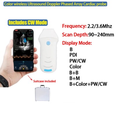 Color 128E Doppler Phased Array Cardiac wireless Ultrasound  Includes CW Mode