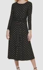 Tommy Hilfiger Womens Black Metallic Foil-Dot Belted Midi Dress Size 20W