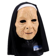 Halloween Nun Mask Latex Masks Cosplay Face Masques with Headpiece Horror Mask