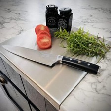 Satin Stainless Steel Folded Edge Worktop Saver Counter Protector Chopping Board