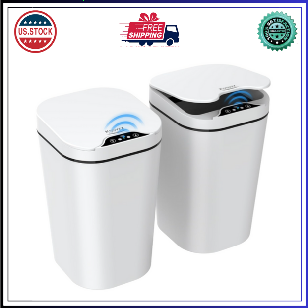 2 Pack Automatic Small Bathroom Trash Can with Lid - 2.5 Gallon Touchless Electr