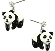 Panda Bear Earrings Post Enamel Silver Plated Gift Boxed Fashion Jewelry