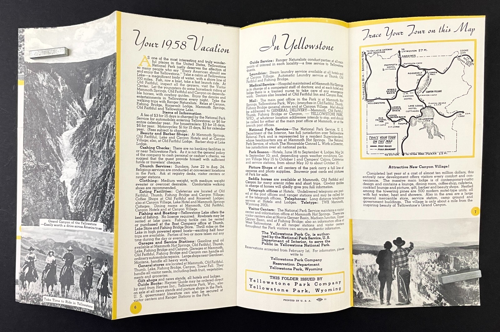 1958 Yellowstone National Park Motorist Lodging Vintage Travel Brochure