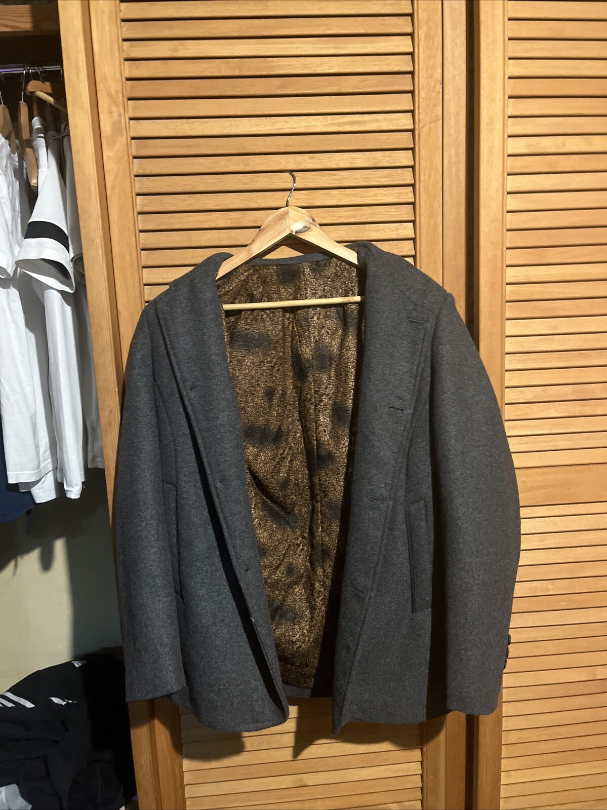 Grey Jacket leopard Print Inside Long Sleeve Buttons And Pockets