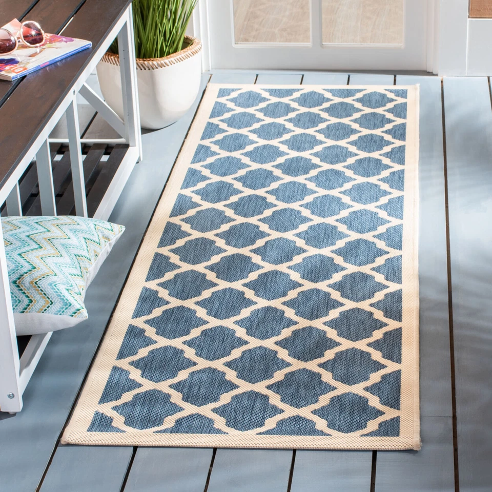 SAFAVIEH Indoor Outdoor CY6903-243 Courtyard Blue / Beige Rug - Image 2 of 4