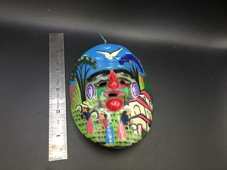 Máscara de pared mexicana de cerámica decorativa arte arcilla vintage cultivos de aves pueblo 5" Foto 2 de 3