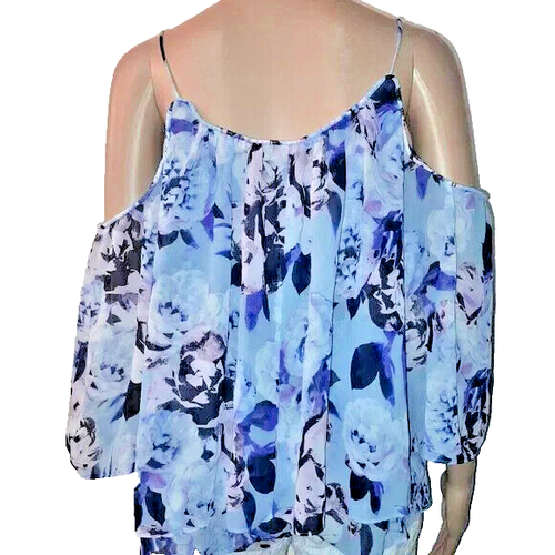 Jennifer Lopez Women's Med Floral Colorful Cold Shoulder Floral Flowy Top Summer - Picture 6 of 7