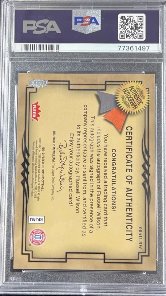 Russell Wilson PSA 9 Auto 2012 Fleer Retro Rookie 2000 Autographics Steelers - Image 2 of 2