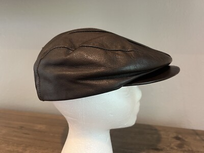 STETSON Leather Bakerboy Cap Hat Vintage USA Lambskin Large