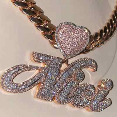 4Ct Round Cut Real Moissanite Customize Name Pendant 14K Rose Gold Plated