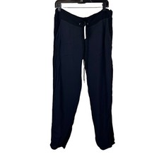 Monrow Size M Track Pant Rayon Crepe Navy With Black Trim White Drawstring NWT