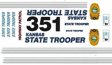 Kansas State Patrol Police 1/64th Scale Waterslide slot car / die cast Decals