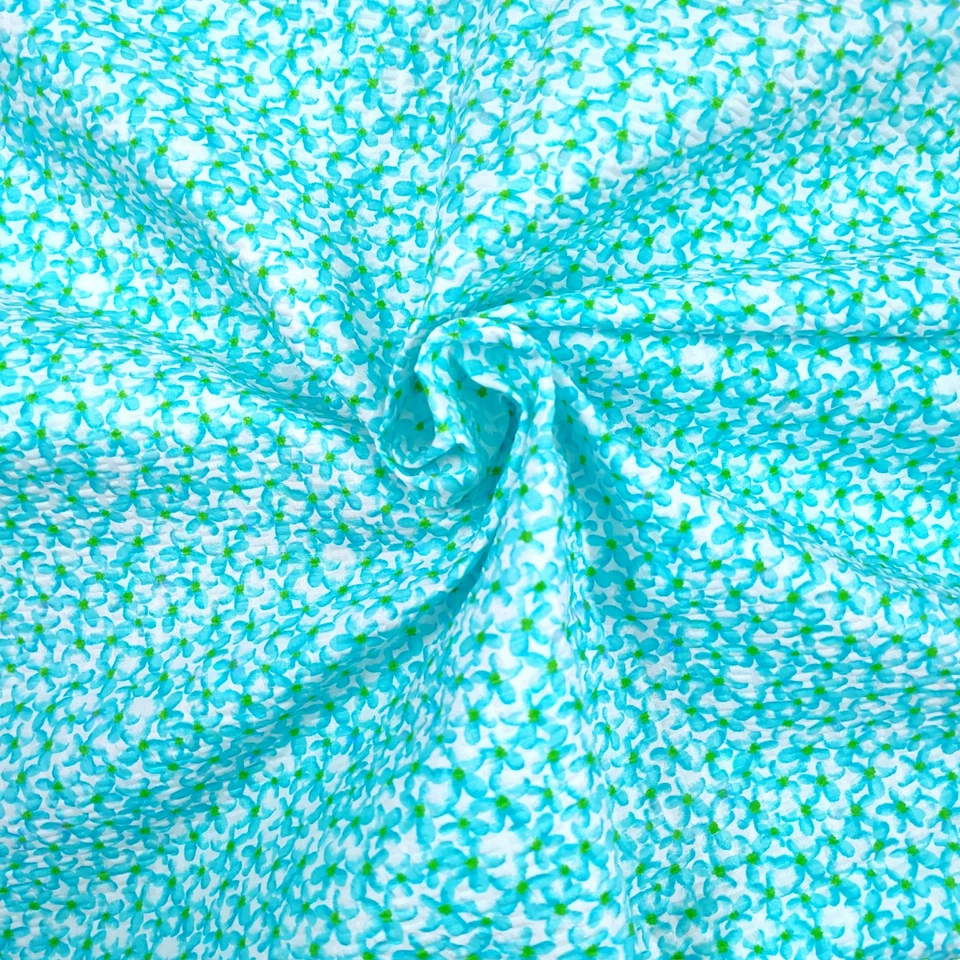 Tela de algodón vintage Seersucker 1yd26 azul calicó floral años 50 60 Foto 2 de 4