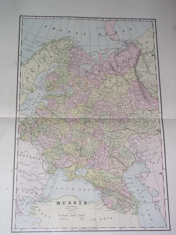 1886 ANTIQUE MAP RUSSIA POLAND LITHUANIA FINLAND UKRAINE CAUCASUS TURKEY BALKANS - Image 2 of 4