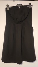 OASIS STRAPLESS LITTLE BLACK SHORT EVENING DRESS WITH PLEAT DETAIL UK 10