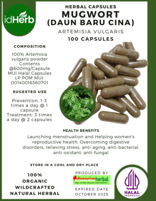[idHerb] CAPSULES MUGWORT ARTEMISIA VULGARIS NATURAL ORGANIC HERBAL HERBS