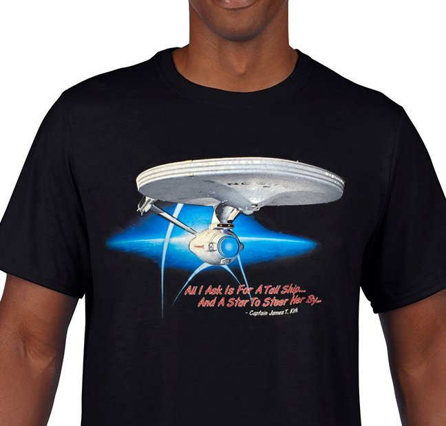 Star Trek TOS Captain Kirk USS Enterprise 100% Cotton T-Shirt  Kirk/Spock