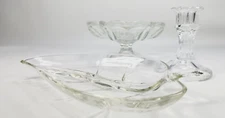 LOT OF 3 VINTAGE CLEAR GLASS LEAF CANDY/RELISH DISHES 7"L x 4"H candle holder