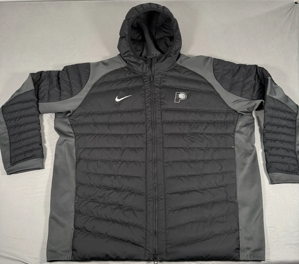 Nike Aeroloft 4XL Indiana Pacers Hooded Puffer Jacket Black Gray NBA Zip Up - Image 3 of 4