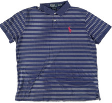 Polo Ralph Lauren Mens XL Short Sleeve Custom Fit Big Pony Striped Shirt Navy