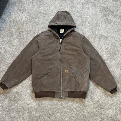 Vintage 1990s Carhartt J130 CHT Faded Brown Hooded Active