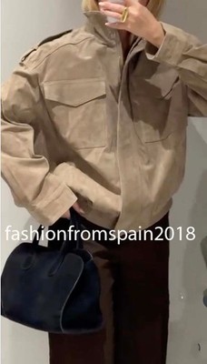 ZARA NEW WOMAN SUEDE LEATHER JACKET BROWN TAUPE XS-XL 4341/770/737