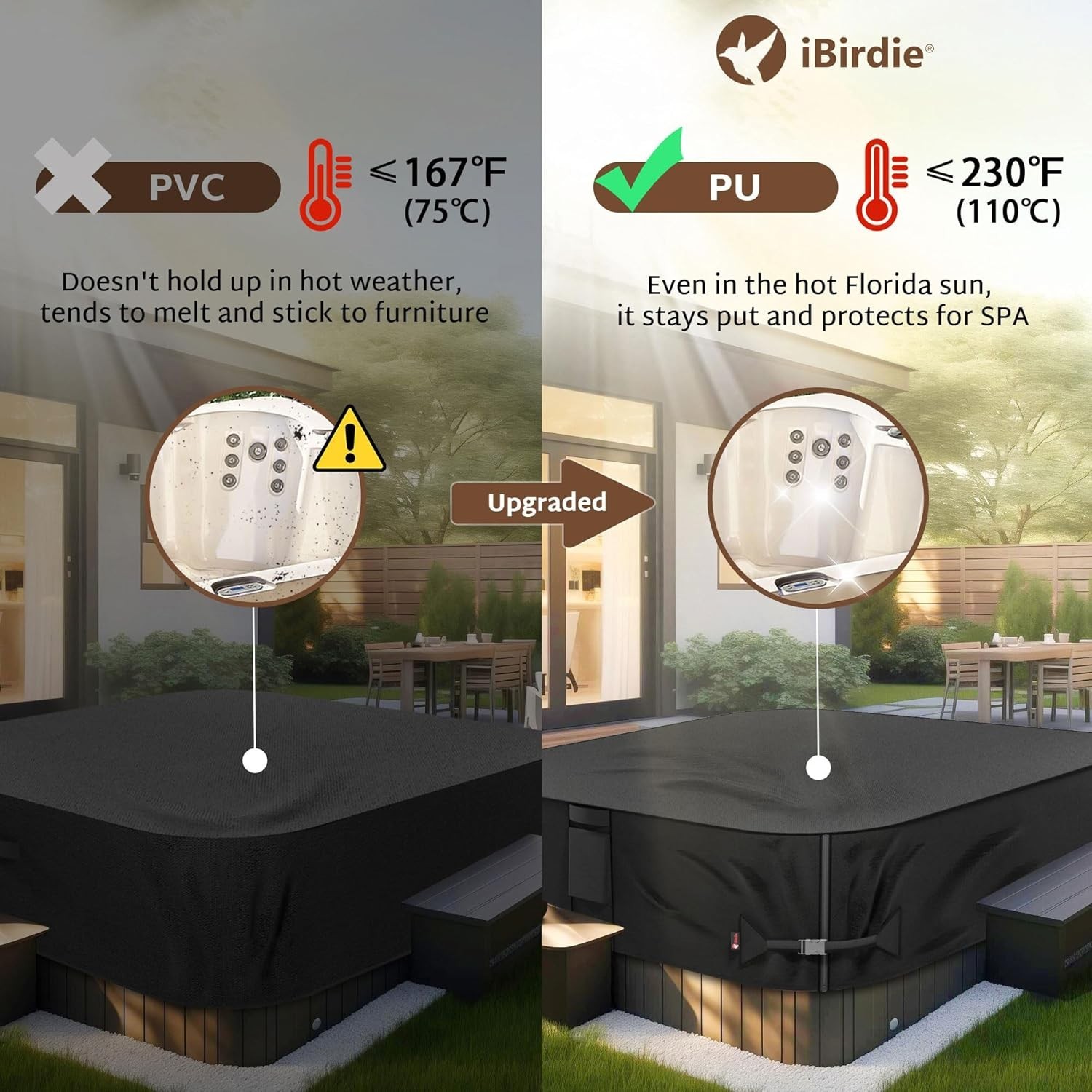 Outdoor Waterproof Hot Tub Swim SPA Cover 170 X 97 Inch Fit 8 X 14 Ft, 168 X 96,