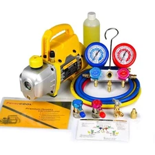 For FAVORCOOL 3CFM 1/4HP Vacuum Pump AC Manifold Gauge Set Combo for R410A R22