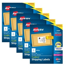 Avery 5164 Shipping Labels 3-1/3 x 4 White Laser Sure Feed Lot 25 15000