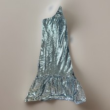 Anthropologie Maeve One-Shoulder Sequin Dress SMALL Silver 