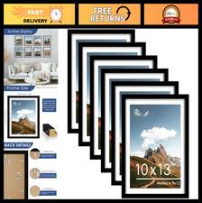 Set of 6 Black 10x13 Picture Frames for Wall or Table Display, Fits 9x12 with Ma