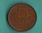 1974 🇳🇴 NORWAY FIVE 5 ORE WORLD COIN — photo 1