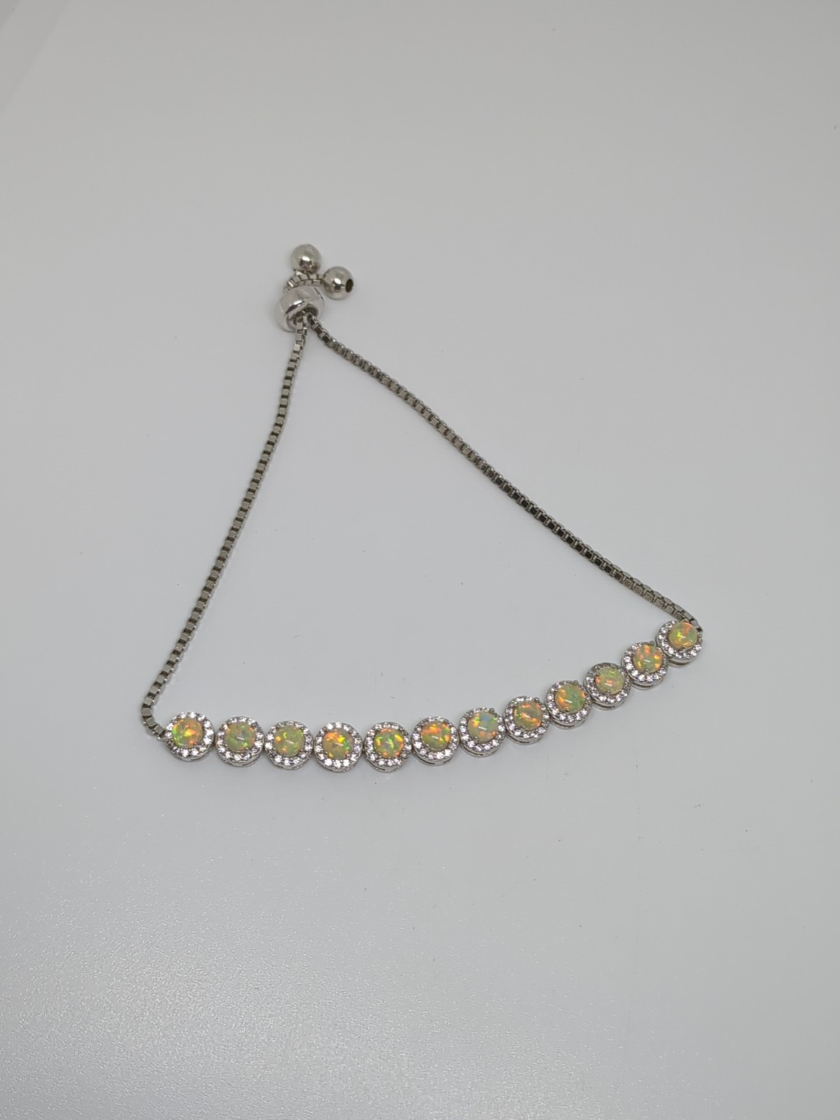 Sterling Silver 925 Adjustable Simulated Opal Bra… - image 1