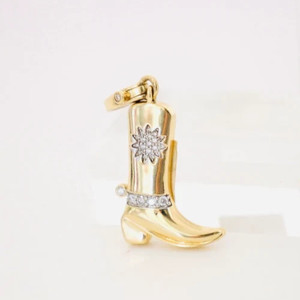 Authentic 14k gold plated boot with moissanite star and spur pendant with enhancer bail