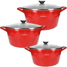 Ensemble de 3 Marmites 20/24/28 cm Motif Diamant, Poignées et Couvercles