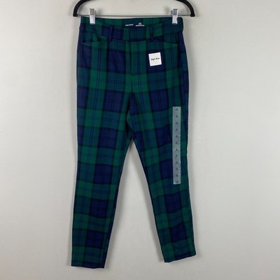 Old Navy High-Rise Pixie Skinny Ankle Pants Size 4 Navy Blue Green Plaid