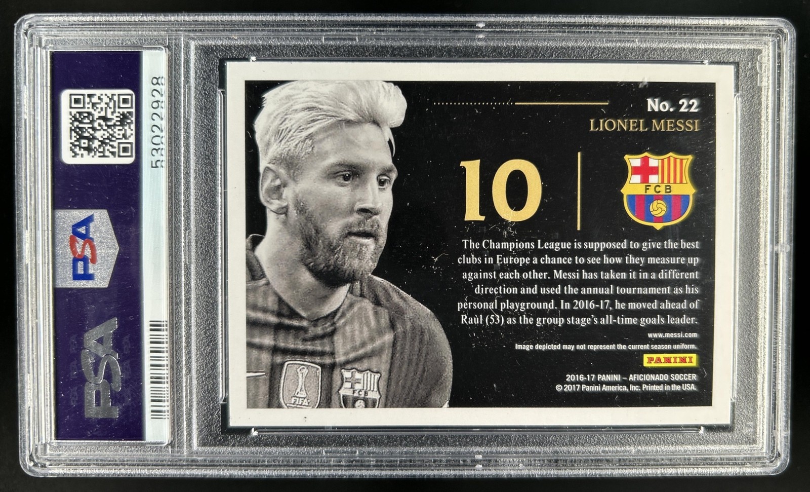 2016-17 Panini Aficionado Lionel Messi - #22 Barcelona PSA 10 GEM MINT view 2