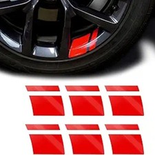 Pack-6 Car Reflective Stickers, Wheel Rim Stripe Decals, Universal Automotiv Red