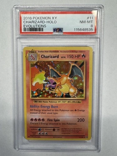 2016 XY Evolutions Charizard Holo PSA 8, #11/108, Pokemon, NM-MT