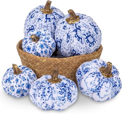Gus Fake Pumpkin Decor 6 Pcs Faux Pumpkins Small Blue and White Veet