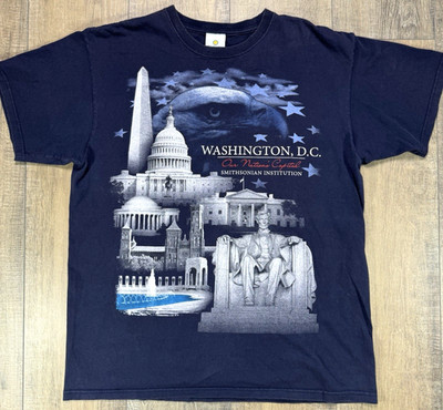 Vintage Smithsonian Institution Washington D.C. Monument Blue T Shirt Size L Tee