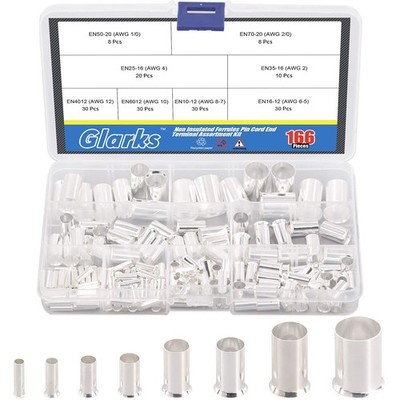166Pcs 8 Sizes AWG 12 10 8 6 4 2 1 2/0 Wire Ferrules Kit Silver Plated Copper...