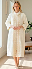 Vtg Gossard Artemis Nightgown Robe Ivory w/Gold Nylon Quilted Zip Up Sz 18